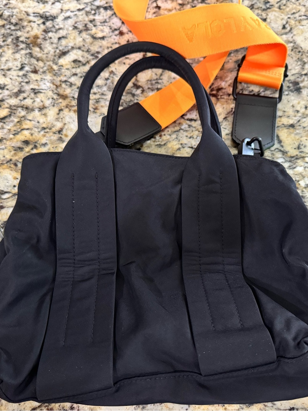 Black Crossbody Bag with Orange Strap - Lightweight Everyday Carry - Picture 2 of 12
